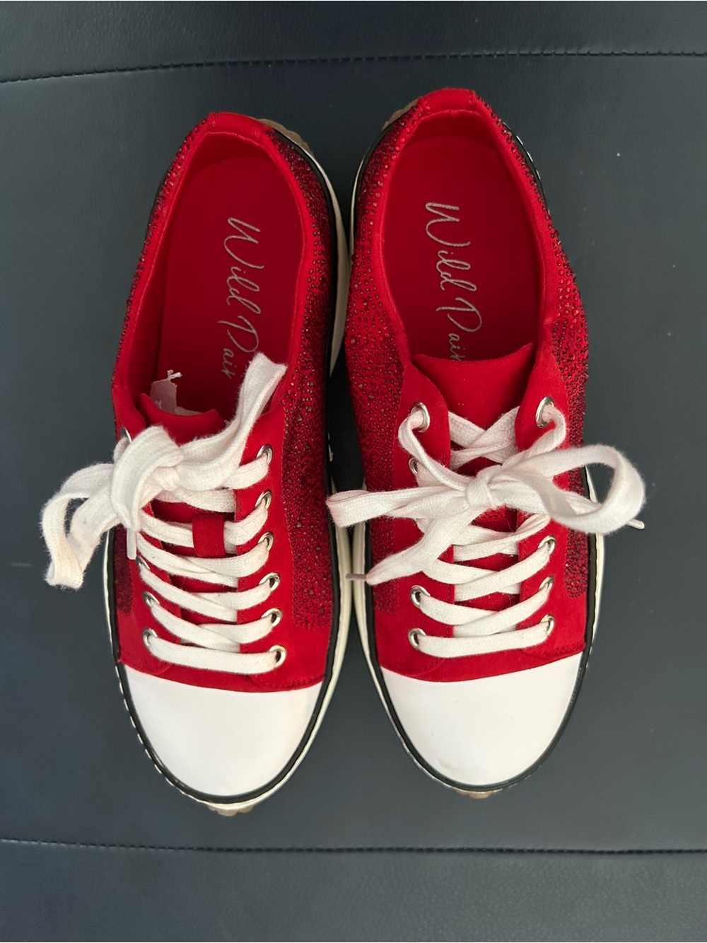 Wild Pair Red Glitter Low-Top Platform Sneakers with White Laces